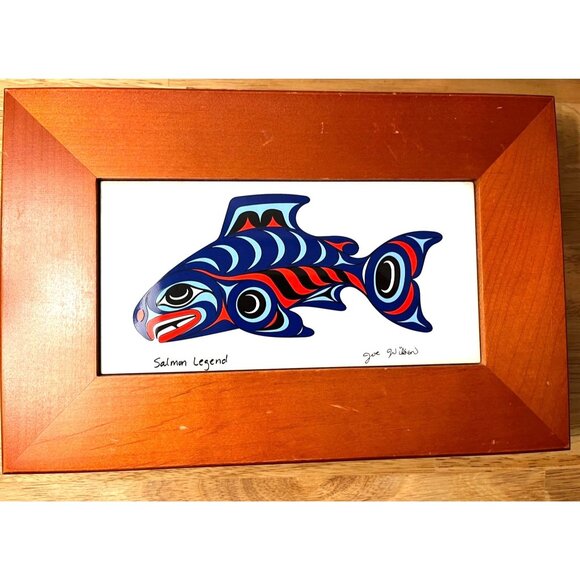 Salmon Legend Framed Art Keepsake Box By Joe Wilson - Picture 1 of 10